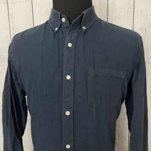 Banana Republic Men's XL Navy Blue Slim Fit Linen Long Sleeve Button-Front Shirt